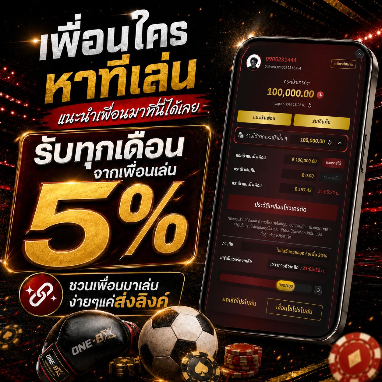 รายละเอียดค่าคอมมิชชั่นห้าเปอร์เซ็นต์จากการแนะนำเพื่อน